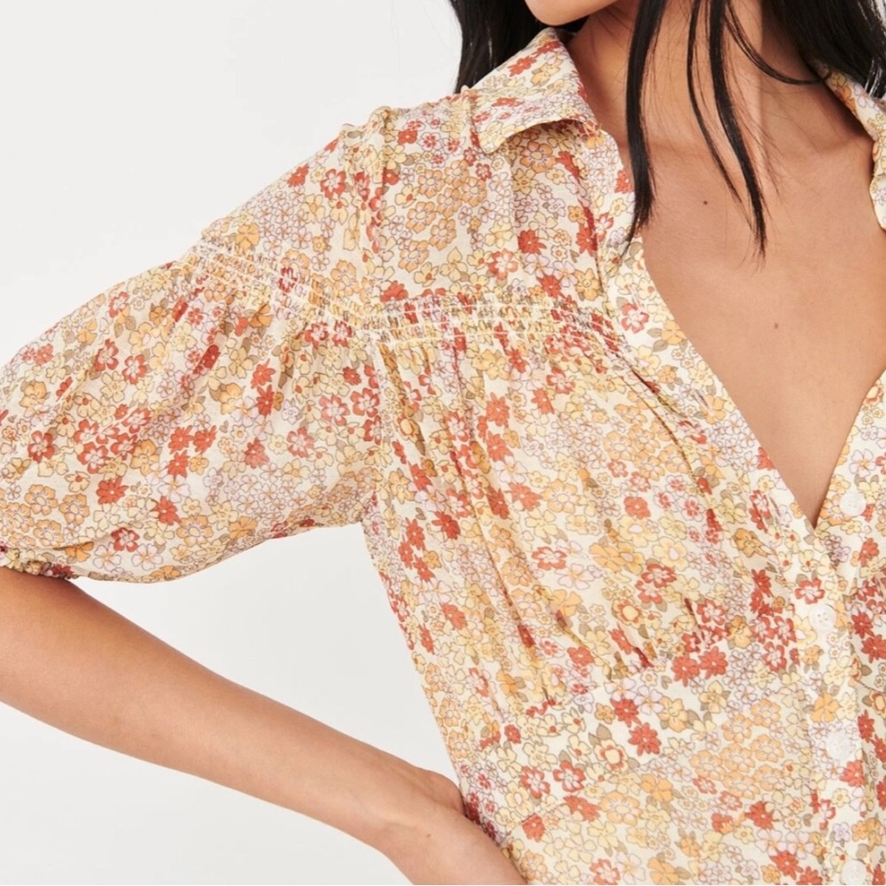 Free People Dress Womens XS Revolve Bonnie Floral Button Retro Sheer Tea Combo - Picture 3 of 11